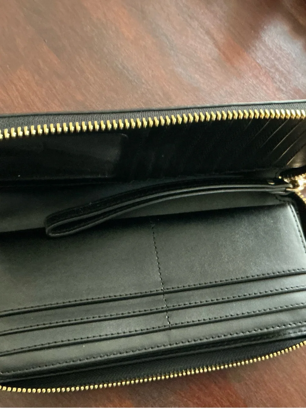 Michael Kors Black Pebbled Leather Zip Clutch Wallet with Gold Logo